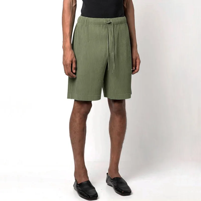 ISSEY 2026 New Arrival Japan Miyake Pleated Shorts Draped High-Street Loose Straight-Leg Drawstring Cropped Pants for Men