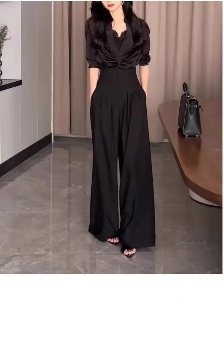 Office Ladies Ultra High Waist Wide Leg Pants Straight Drooping Spring Summer All-Match Long Suit Pants Casual Mopping Trousers