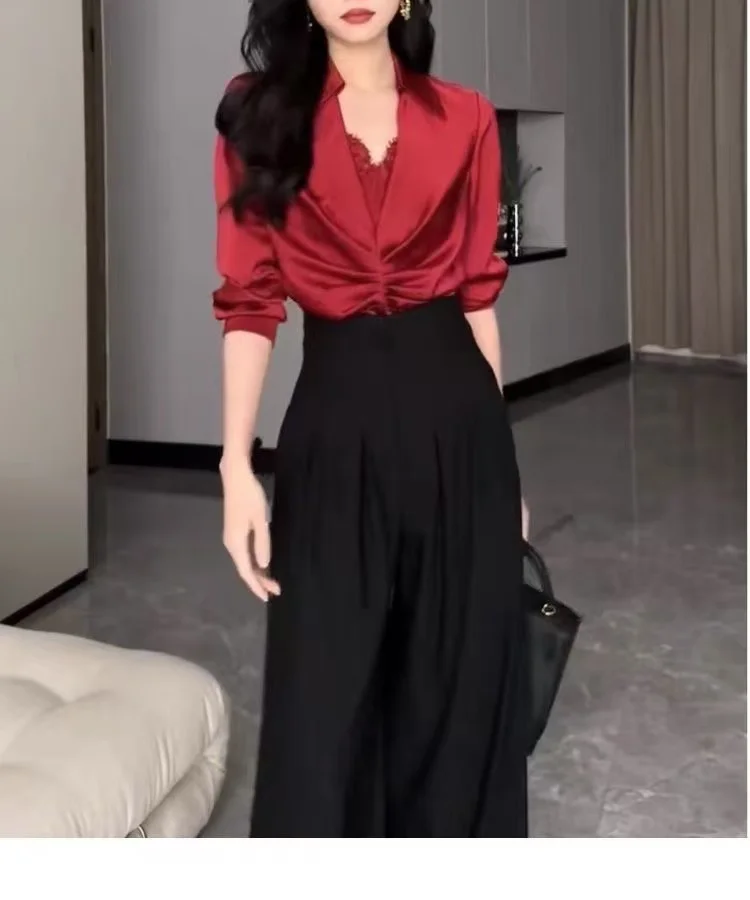 Office Ladies Ultra High Waist Wide Leg Pants Straight Drooping Spring Summer All-Match Long Suit Pants Casual Mopping Trousers