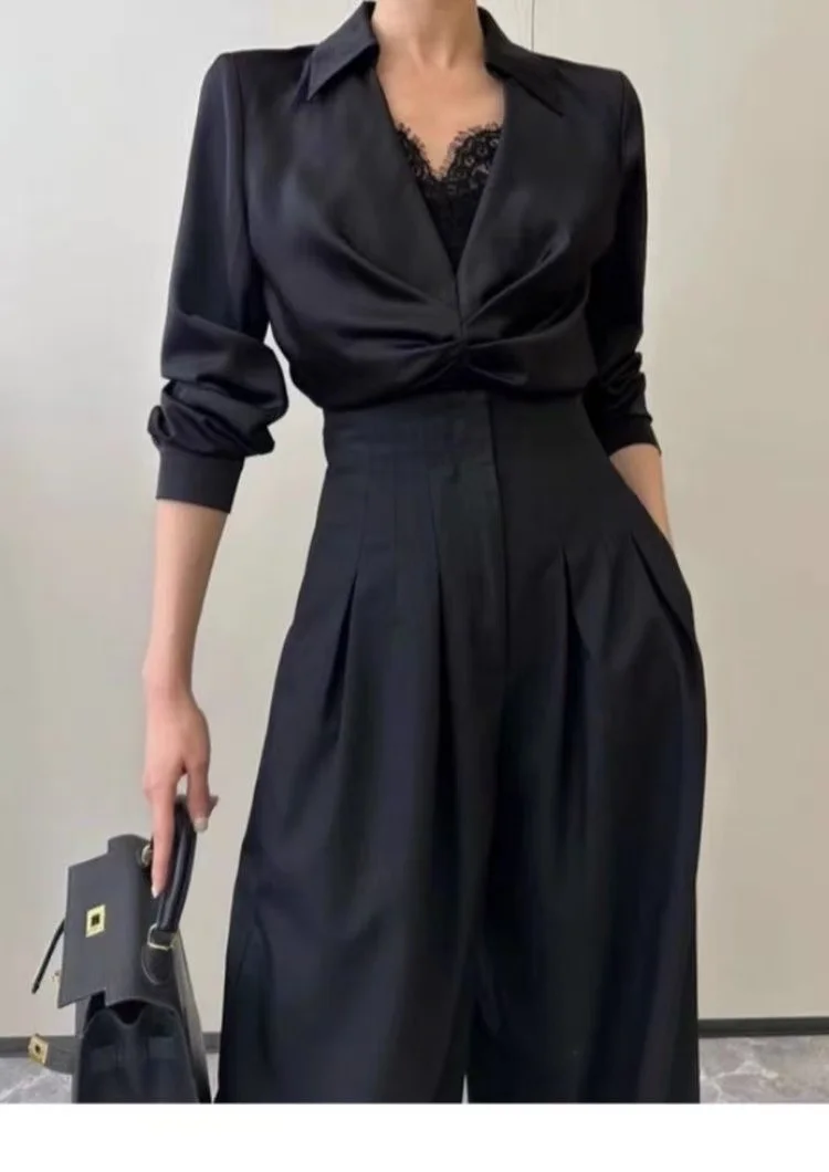 Office Ladies Ultra High Waist Wide Leg Pants Straight Drooping Spring Summer All-Match Long Suit Pants Casual Mopping Trousers