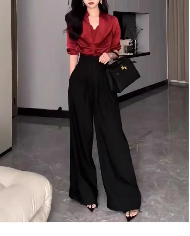 Office Ladies Ultra High Waist Wide Leg Pants Straight Drooping Spring Summer All-Match Long Suit Pants Casual Mopping Trousers