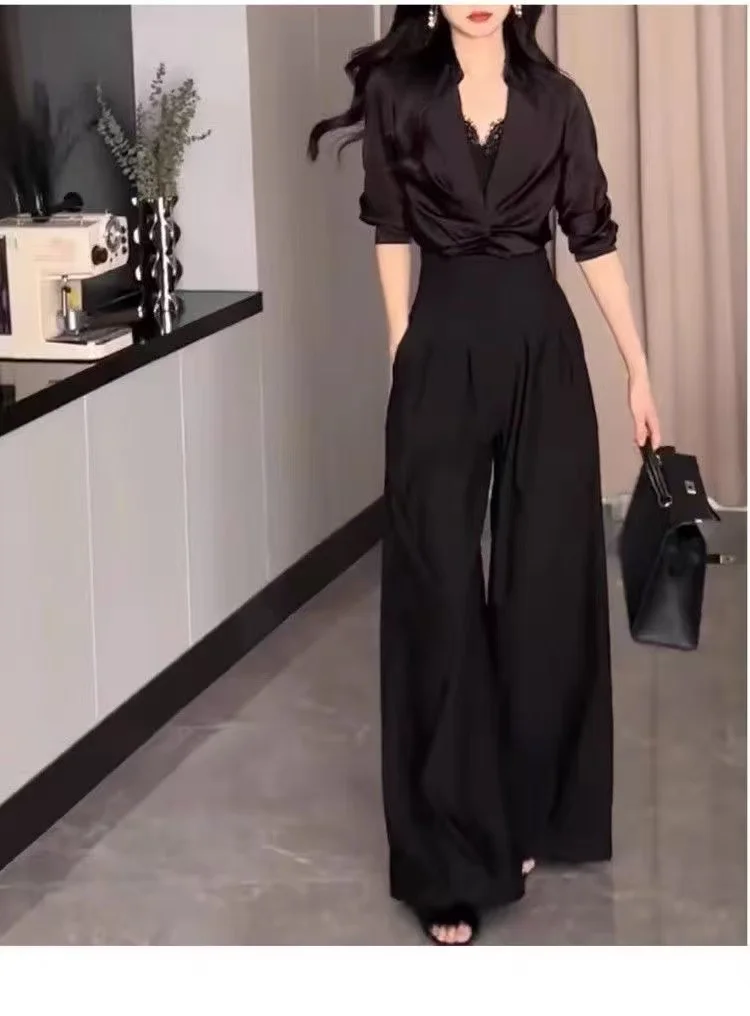 Office Ladies Ultra High Waist Wide Leg Pants Straight Drooping Spring Summer All-Match Long Suit Pants Casual Mopping Trousers