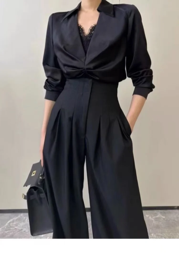 Office Ladies Ultra High Waist Wide Leg Pants Straight Drooping Spring Summer All-Match Long Suit Pants Casual Mopping Trousers
