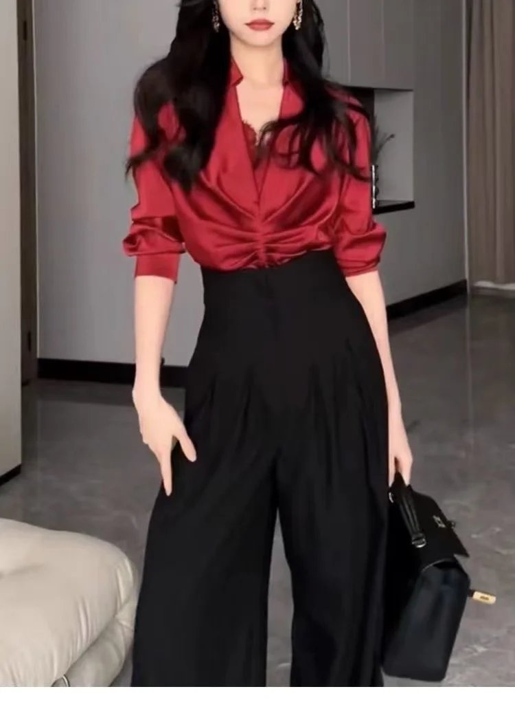 Office Ladies Ultra High Waist Wide Leg Pants Straight Drooping Spring Summer All-Match Long Suit Pants Casual Mopping Trousers