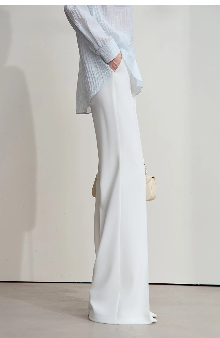 AMII Minimalist Women White Pants 2026 Autumn Slim Fit Casual Trousers Office Lady Tat Anti-wrinkle Flared Pants Daily 12523127