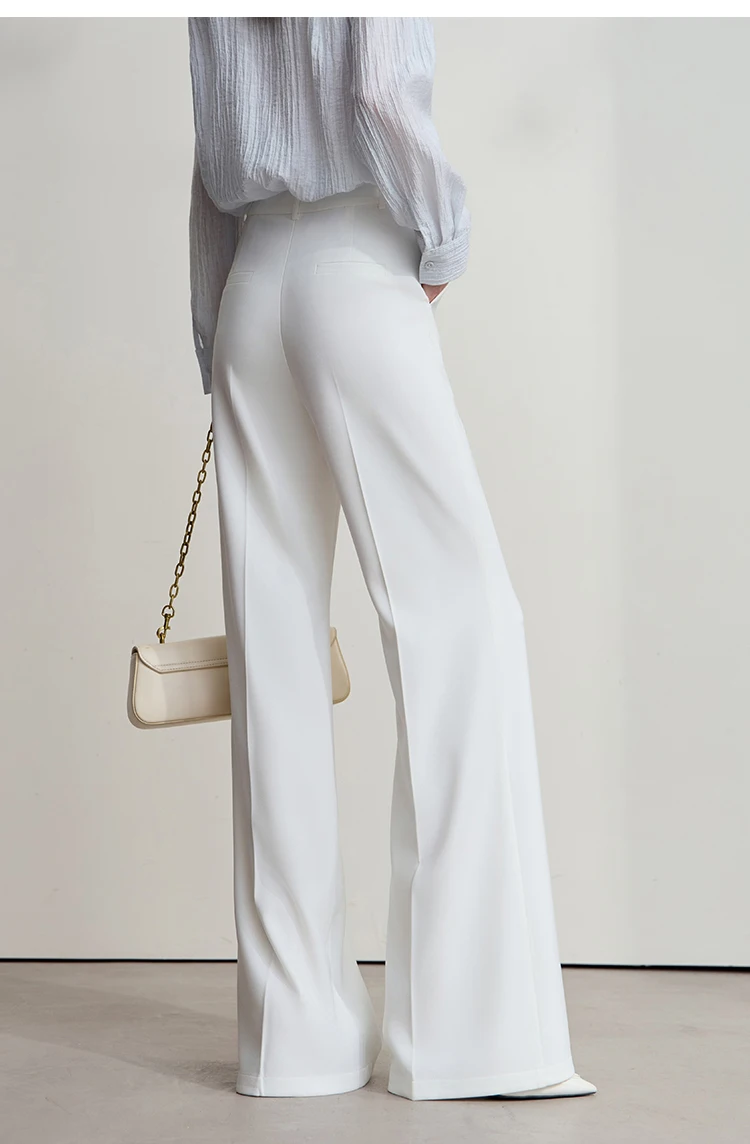 AMII Minimalist Women White Pants 2026 Autumn Slim Fit Casual Trousers Office Lady Tat Anti-wrinkle Flared Pants Daily 12523127