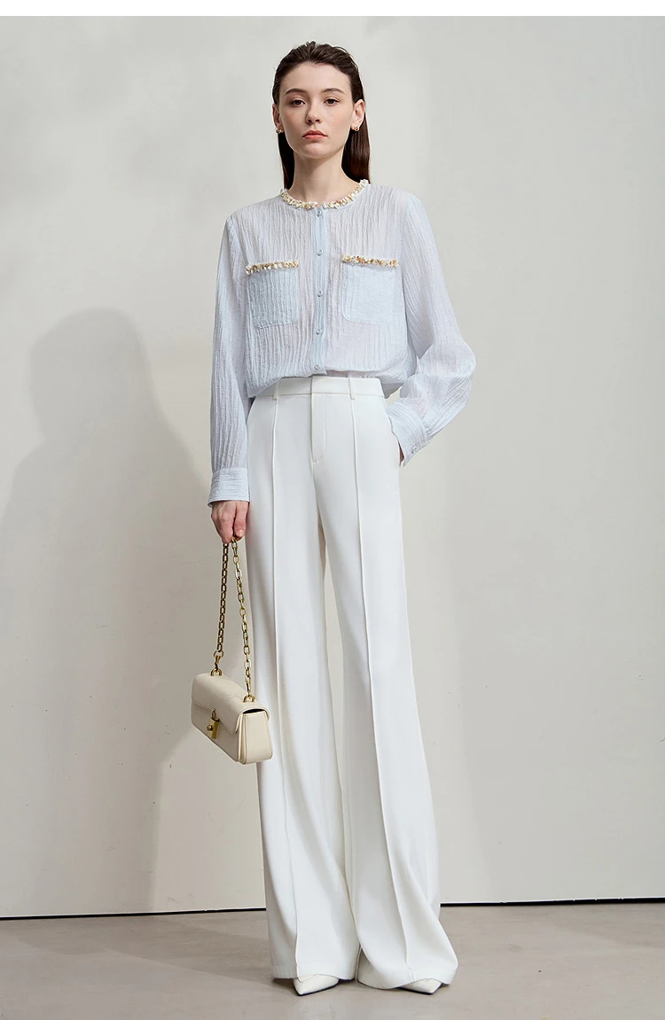 AMII Minimalist Women White Pants 2026 Autumn Slim Fit Casual Trousers Office Lady Tat Anti-wrinkle Flared Pants Daily 12523127