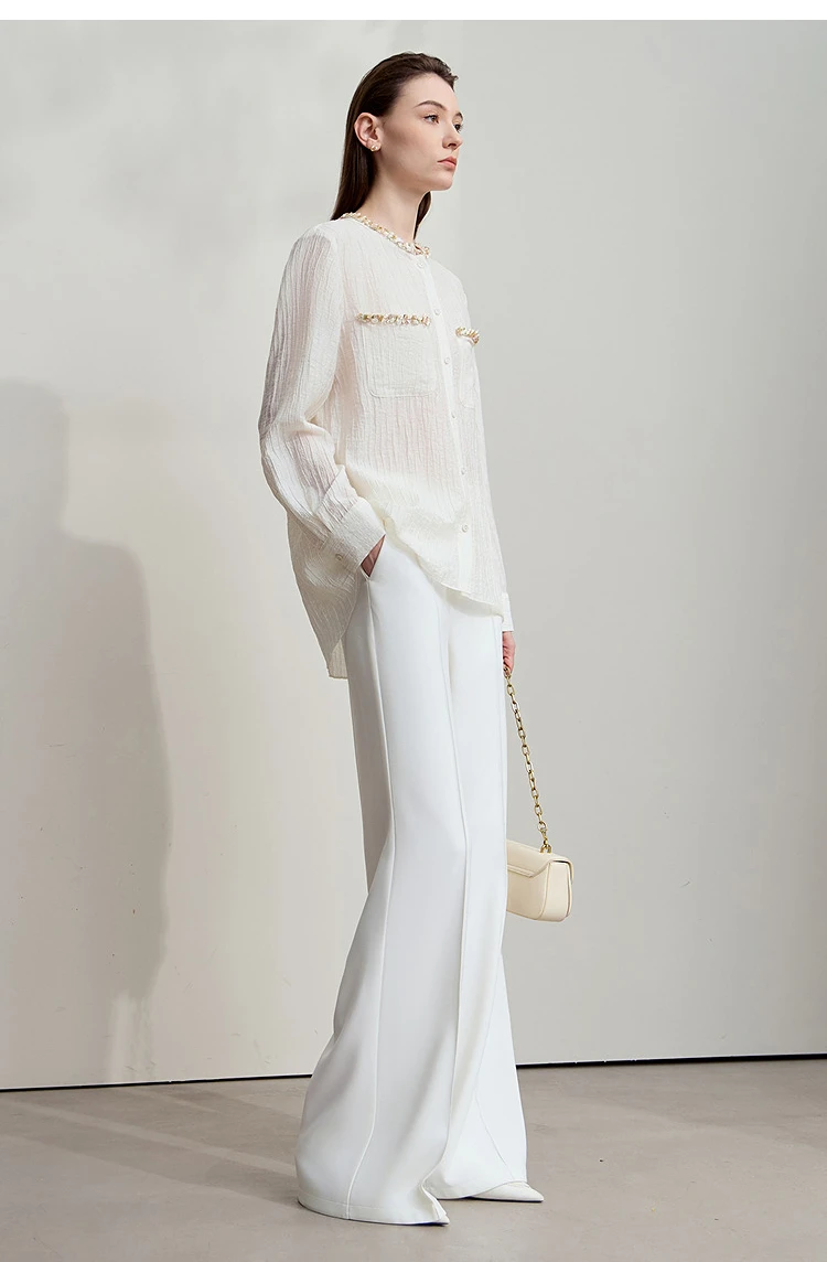 AMII Minimalist Women White Pants 2026 Autumn Slim Fit Casual Trousers Office Lady Tat Anti-wrinkle Flared Pants Daily 12523127