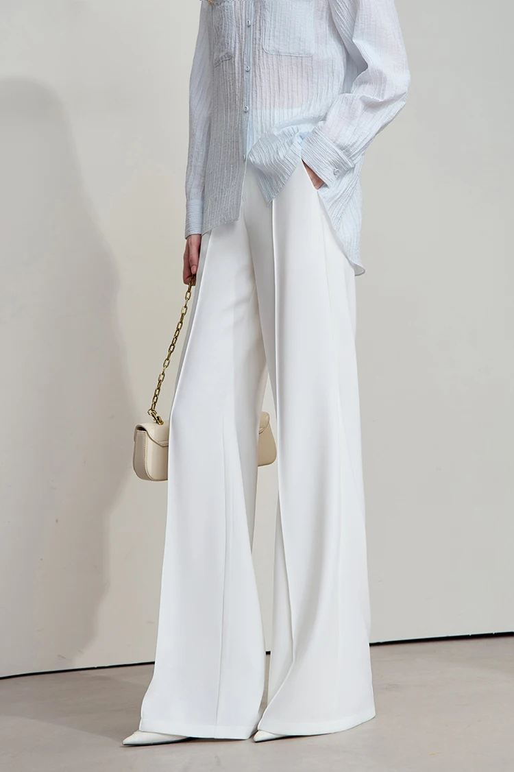 AMII Minimalist Women White Pants 2026 Autumn Slim Fit Casual Trousers Office Lady Tat Anti-wrinkle Flared Pants Daily 12523127