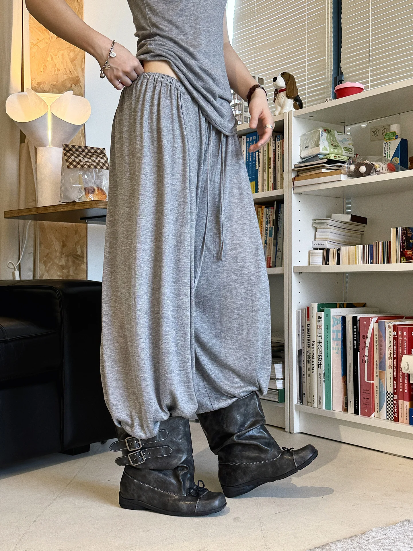 2026 Wool Blending Material Women Casual High Waist Lace-Up Waist Long Pants Fashion Wide Leg Pants Women Clothes Trousers
