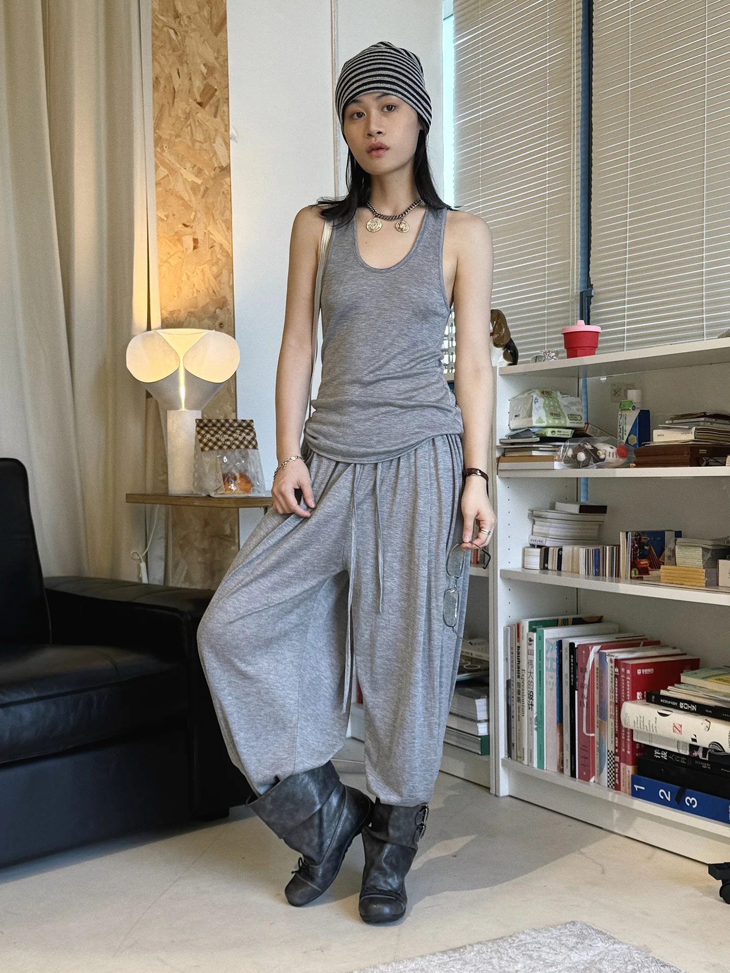 2026 Wool Blending Material Women Casual High Waist Lace-Up Waist Long Pants Fashion Wide Leg Pants Women Clothes Trousers
