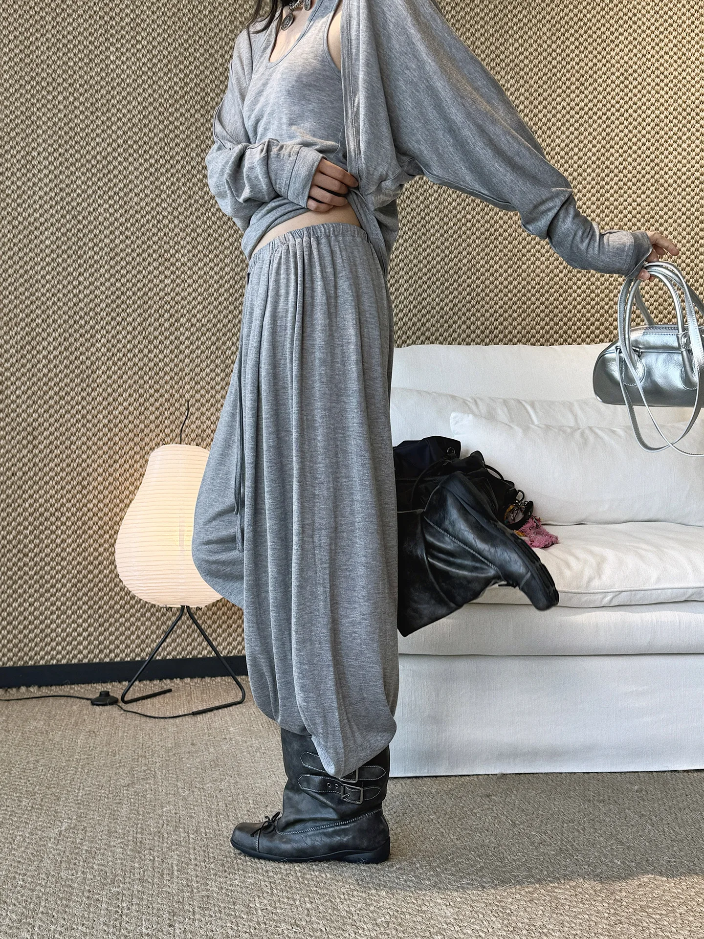2026 Wool Blending Material Women Casual High Waist Lace-Up Waist Long Pants Fashion Wide Leg Pants Women Clothes Trousers