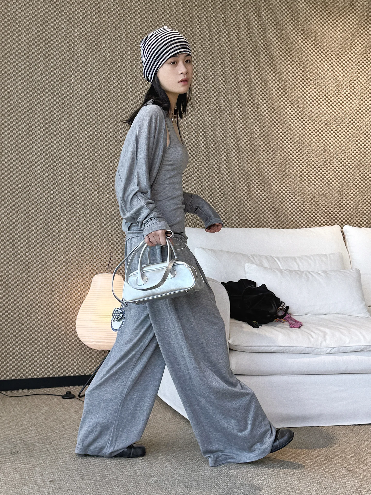 2026 Wool Blending Material Women Casual High Waist Lace-Up Waist Long Pants Fashion Wide Leg Pants Women Clothes Trousers