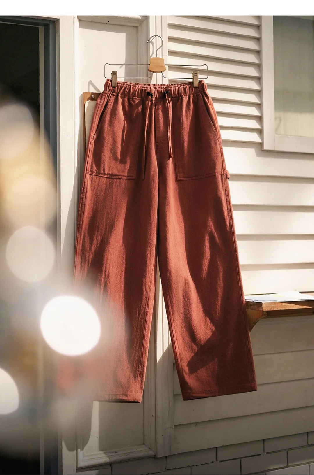 Maden Women's Cargo Pants Lightweight Cotton Elastic Waist Wide Leg Loose Straight Utility Pocket Casual Trousers