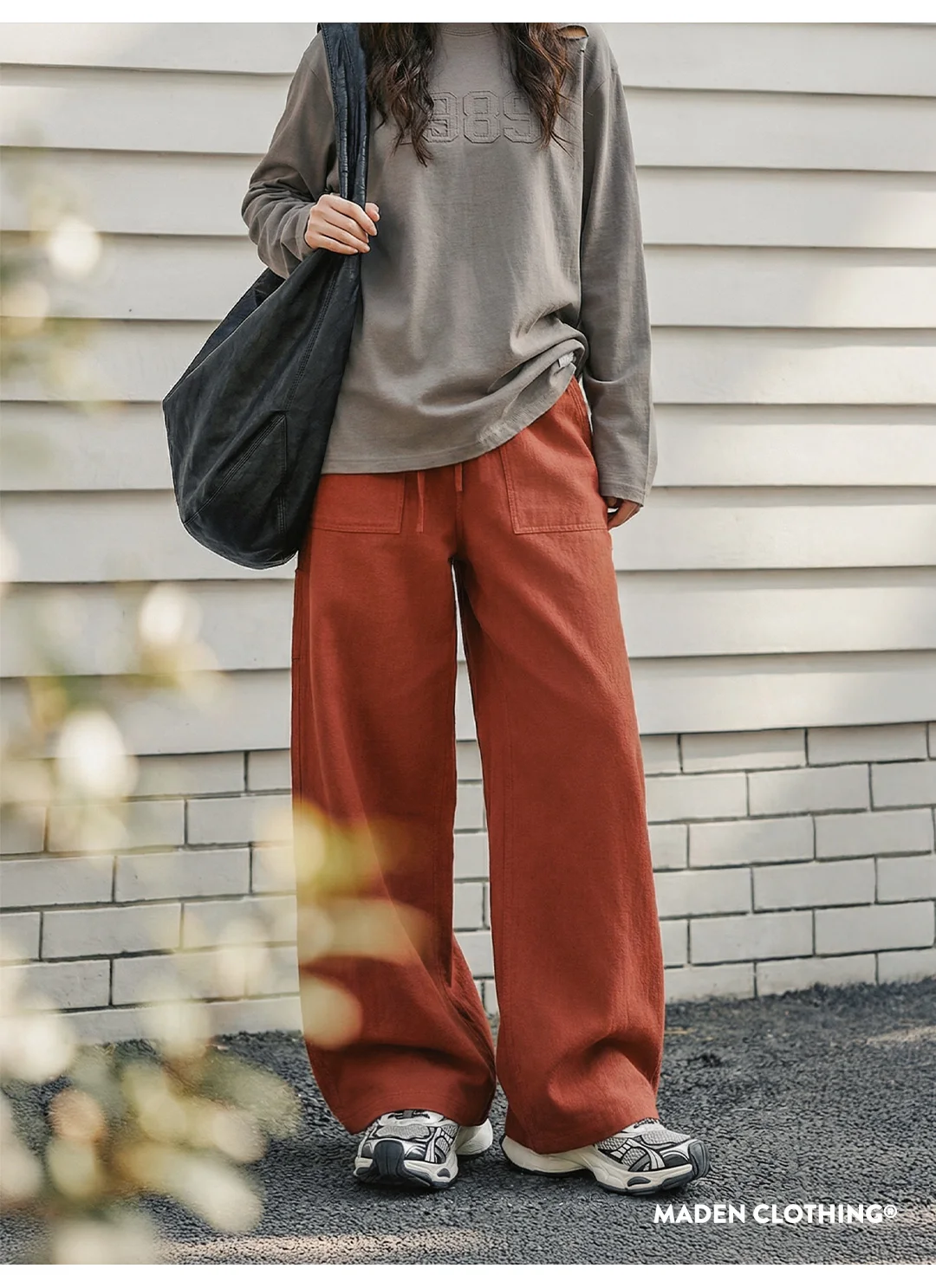 Maden Women's Cargo Pants Lightweight Cotton Elastic Waist Wide Leg Loose Straight Utility Pocket Casual Trousers
