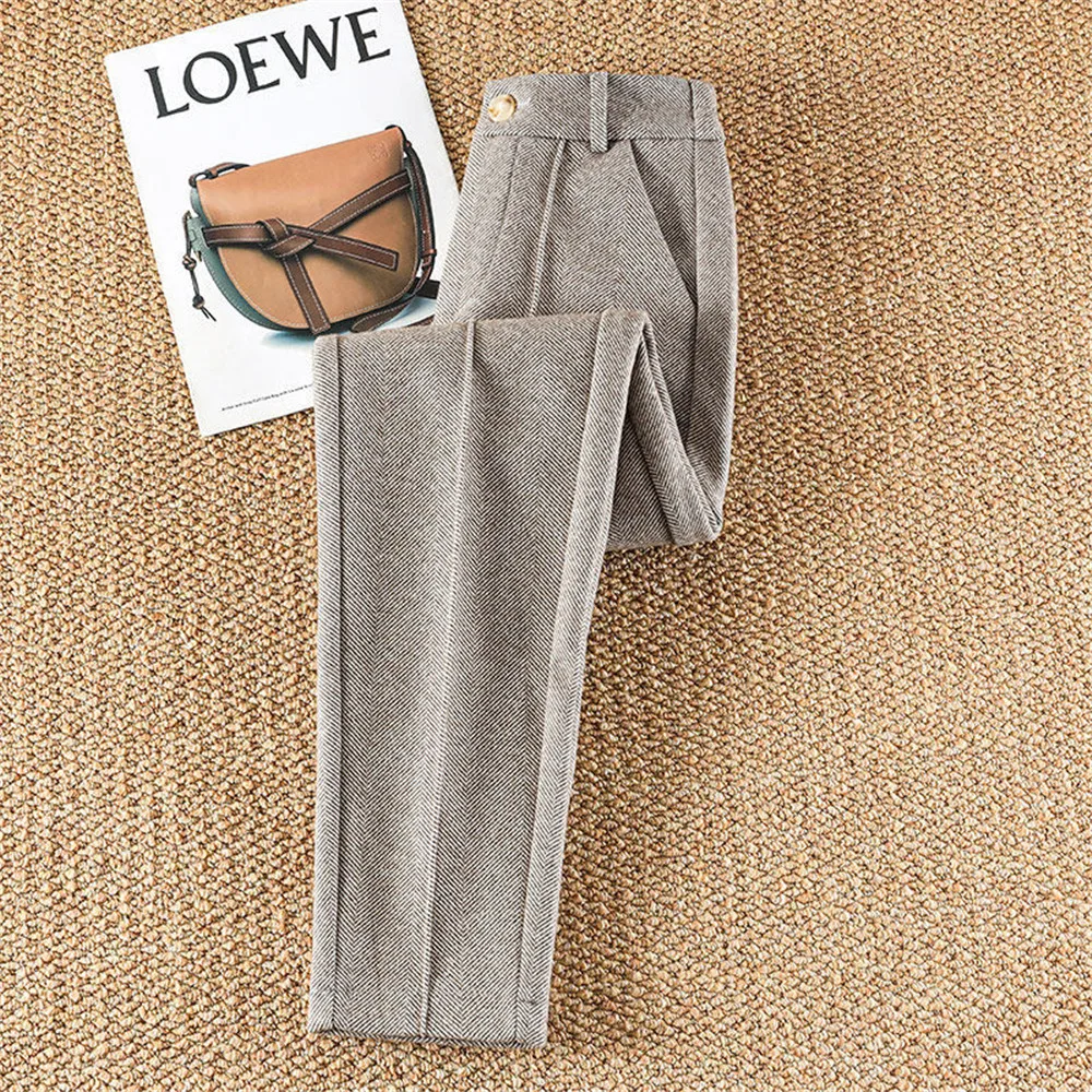 Women's Wool Dress Pants Casual Jogger Style Office Wide Trousers Woolen Cropped Pants OUC2533
