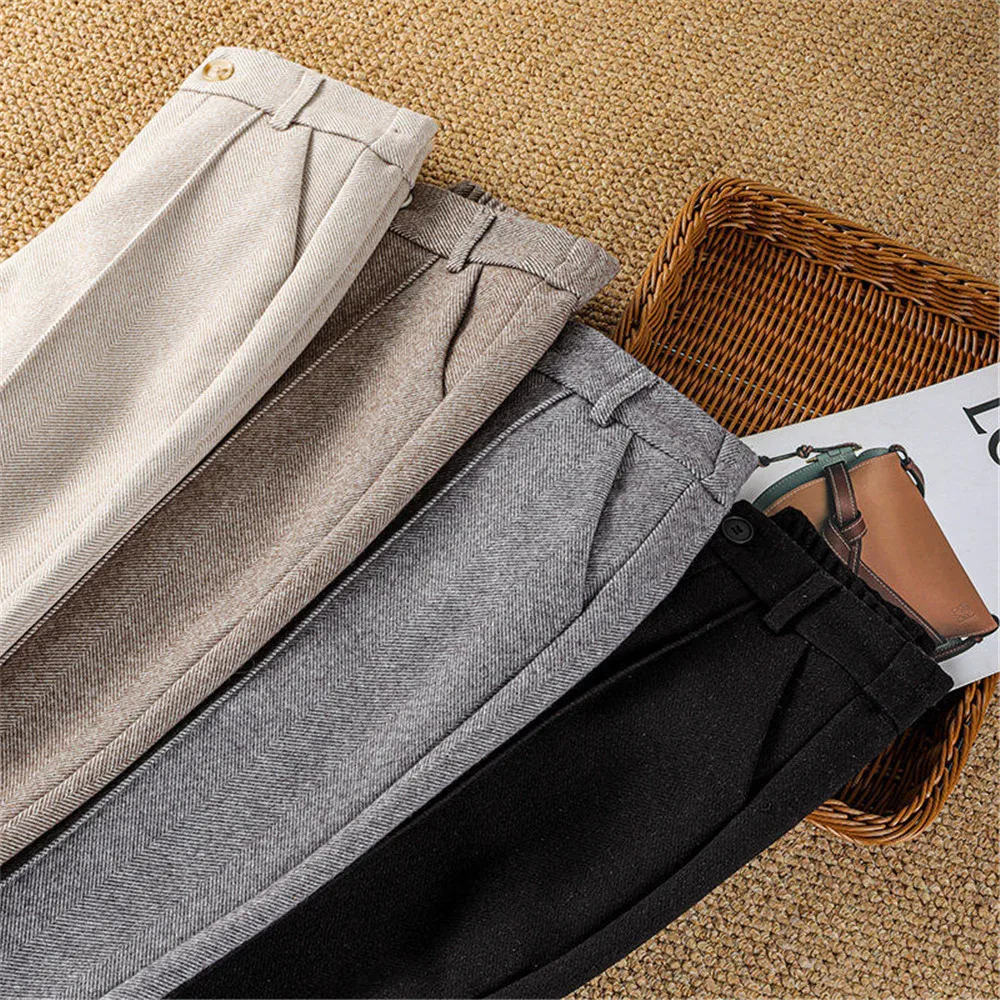 Women's Wool Dress Pants Casual Jogger Style Office Wide Trousers Woolen Cropped Pants OUC2533