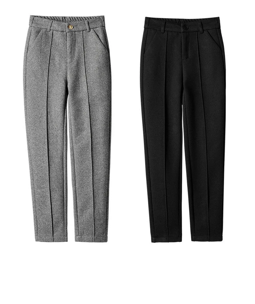 Women's Wool Dress Pants Casual Jogger Style Office Wide Trousers Woolen Cropped Pants OUC2533