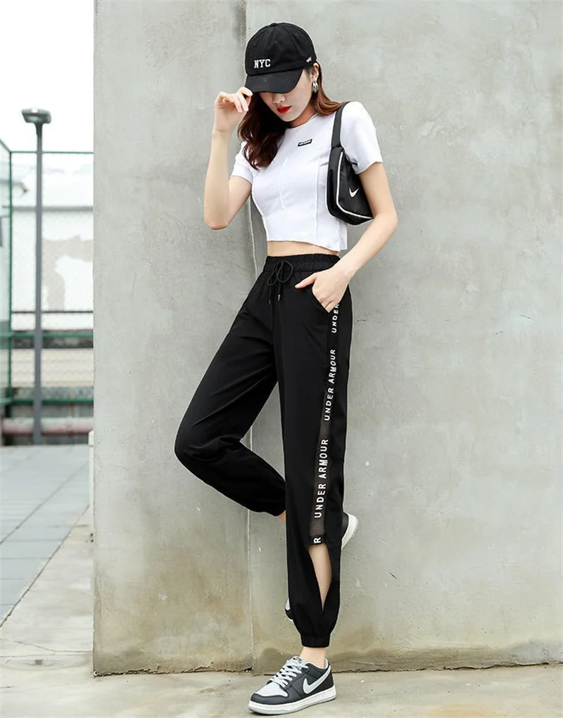 Women's Summer Thin Hollow Sports Pants 2025 New Female Ankle-Length Pants Lady Casual Loose Versatile Bind One's Feet Pants