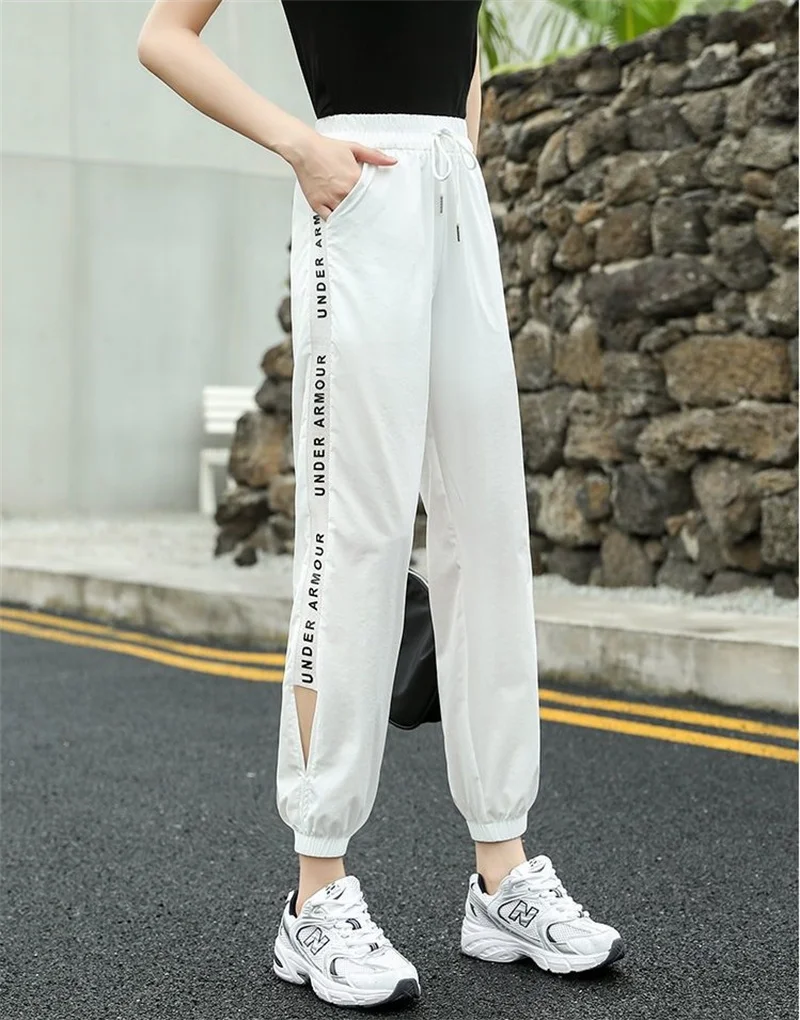 Women's Summer Thin Hollow Sports Pants 2025 New Female Ankle-Length Pants Lady Casual Loose Versatile Bind One's Feet Pants