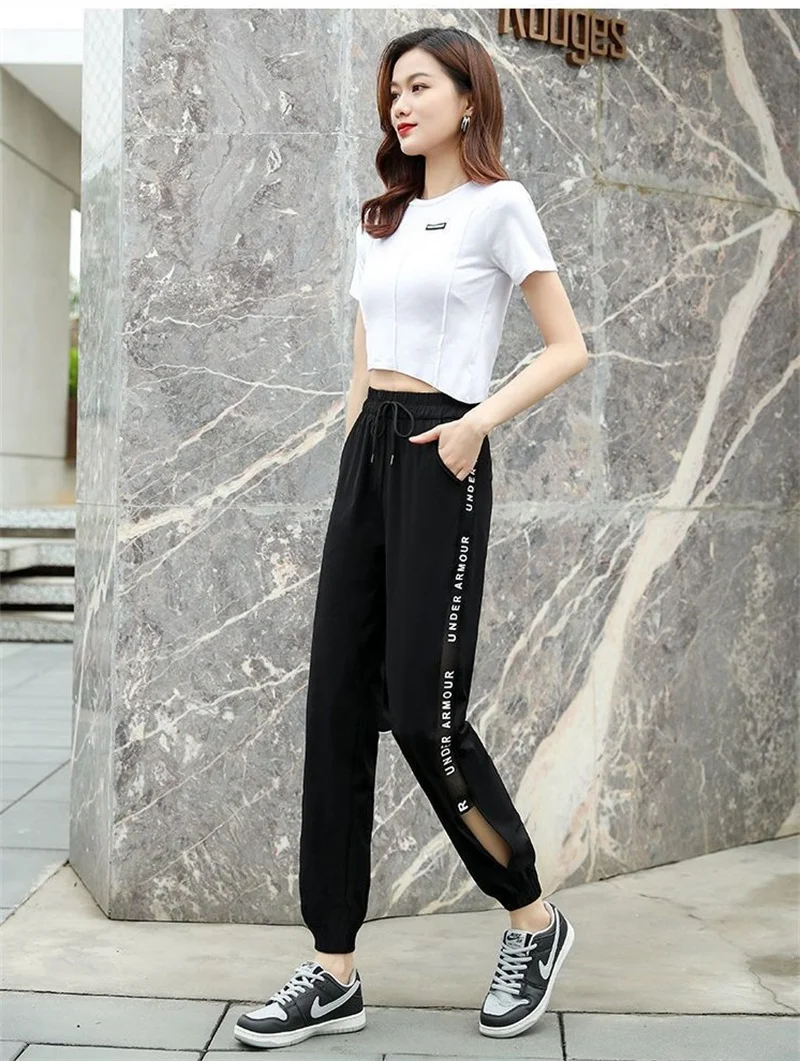 Women's Summer Thin Hollow Sports Pants 2025 New Female Ankle-Length Pants Lady Casual Loose Versatile Bind One's Feet Pants
