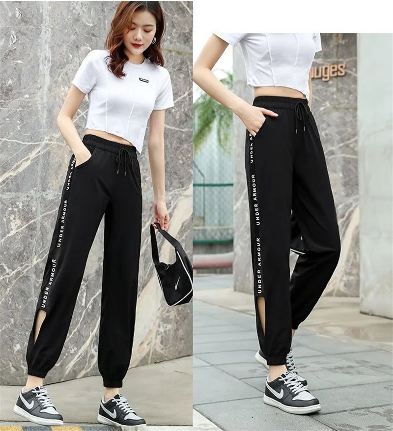 Women's Summer Thin Hollow Sports Pants 2025 New Female Ankle-Length Pants Lady Casual Loose Versatile Bind One's Feet Pants