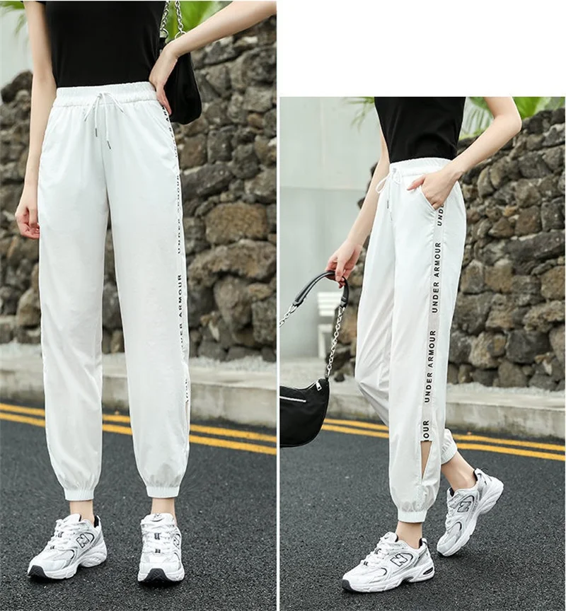 Women's Summer Thin Hollow Sports Pants 2025 New Female Ankle-Length Pants Lady Casual Loose Versatile Bind One's Feet Pants