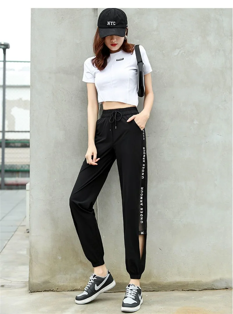 Women's Summer Thin Hollow Sports Pants 2025 New Female Ankle-Length Pants Lady Casual Loose Versatile Bind One's Feet Pants