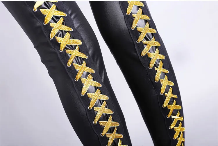 Female Low Waist Elastic Stretch Slim Women Pencil Pants High PU Leather Pants Women Fashion Lace Up Bandage Trousers