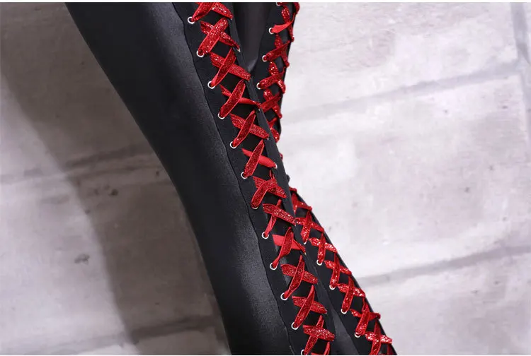 Female Low Waist Elastic Stretch Slim Women Pencil Pants High PU Leather Pants Women Fashion Lace Up Bandage Trousers