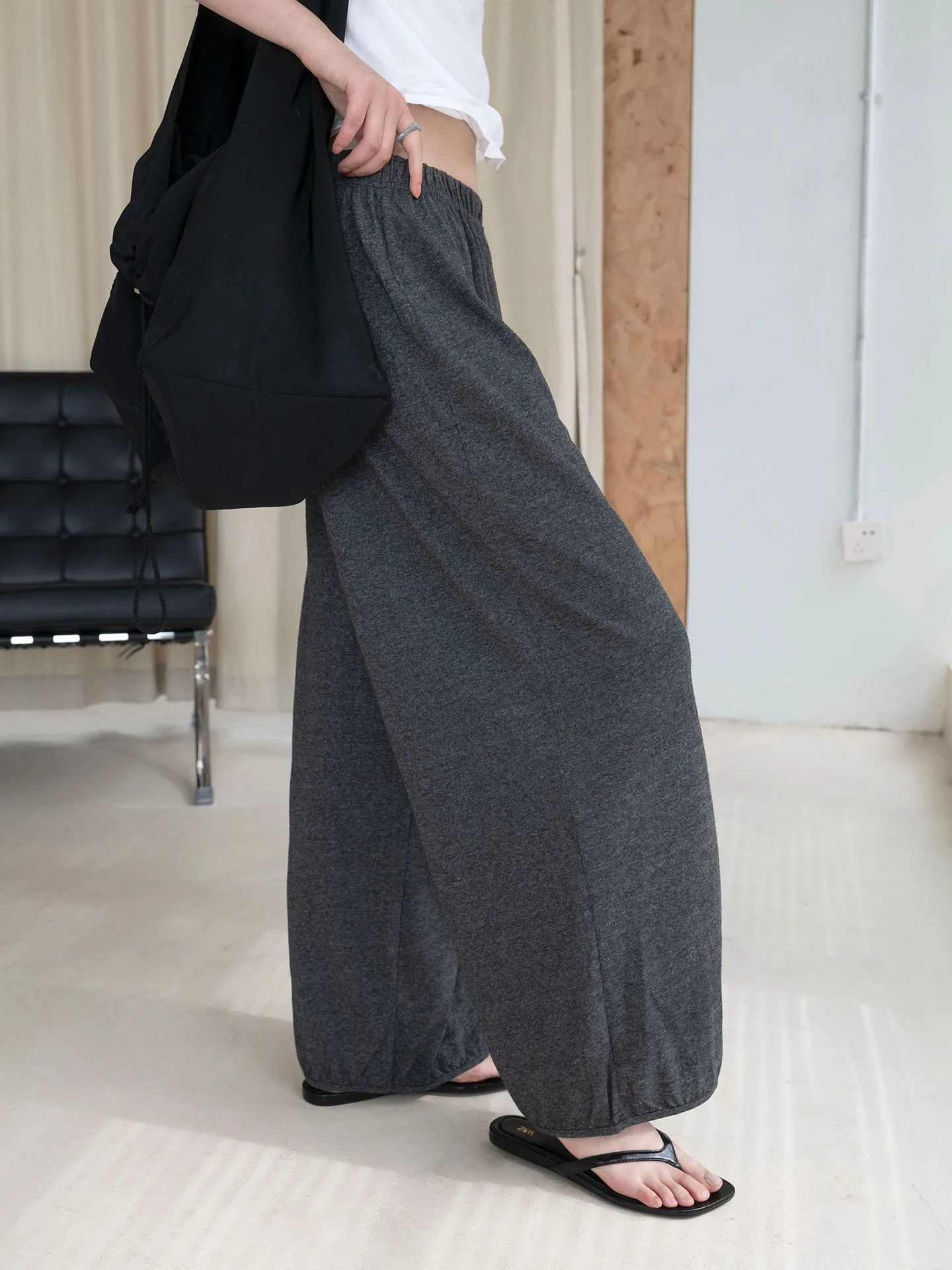 Autumn Relaxed Elastic-waist Cuffed Knit Lantern Casual Loose Long Pants For Women
