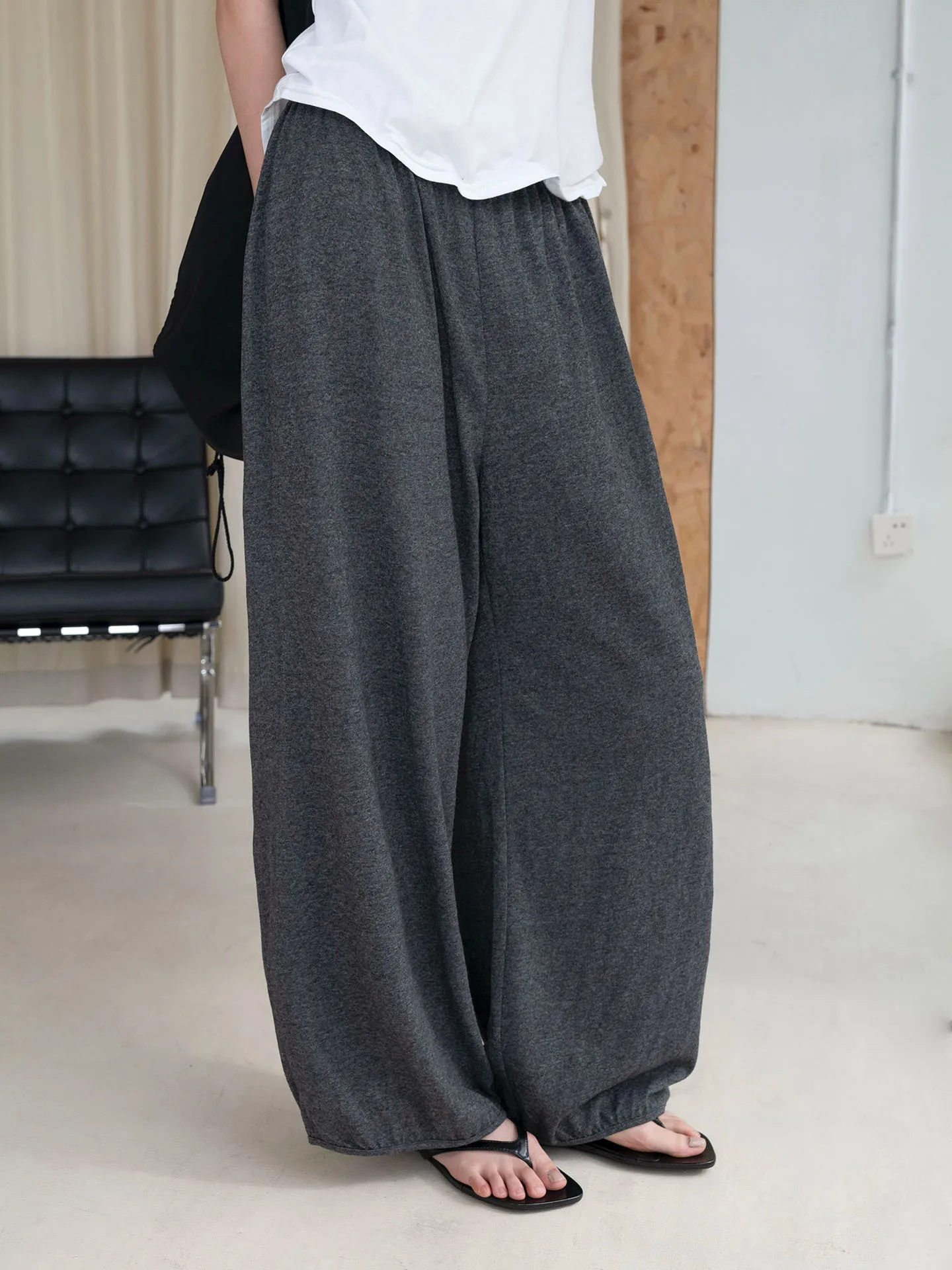 Autumn Relaxed Elastic-waist Cuffed Knit Lantern Casual Loose Long Pants For Women