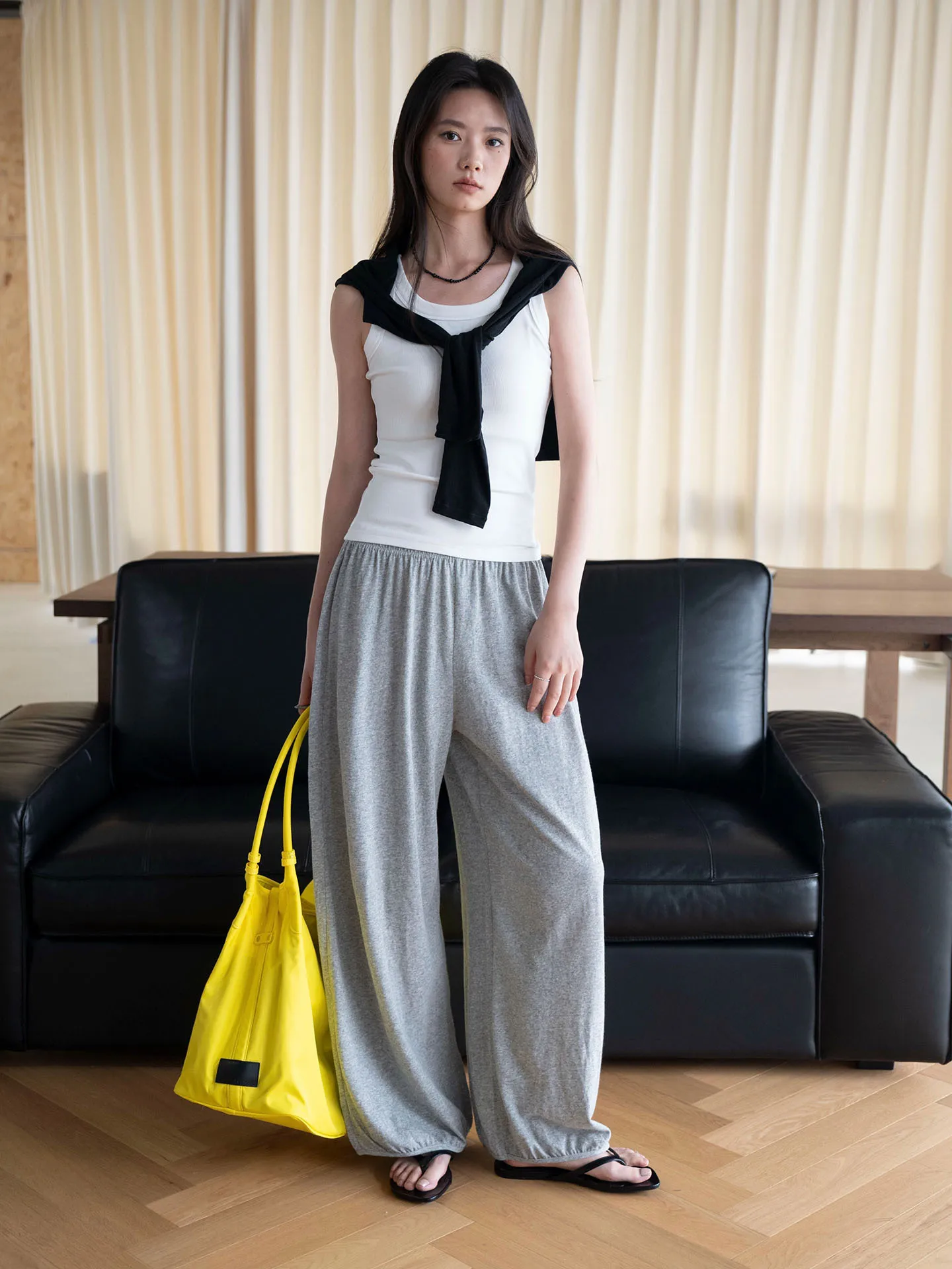Autumn Relaxed Elastic-waist Cuffed Knit Lantern Casual Loose Long Pants For Women