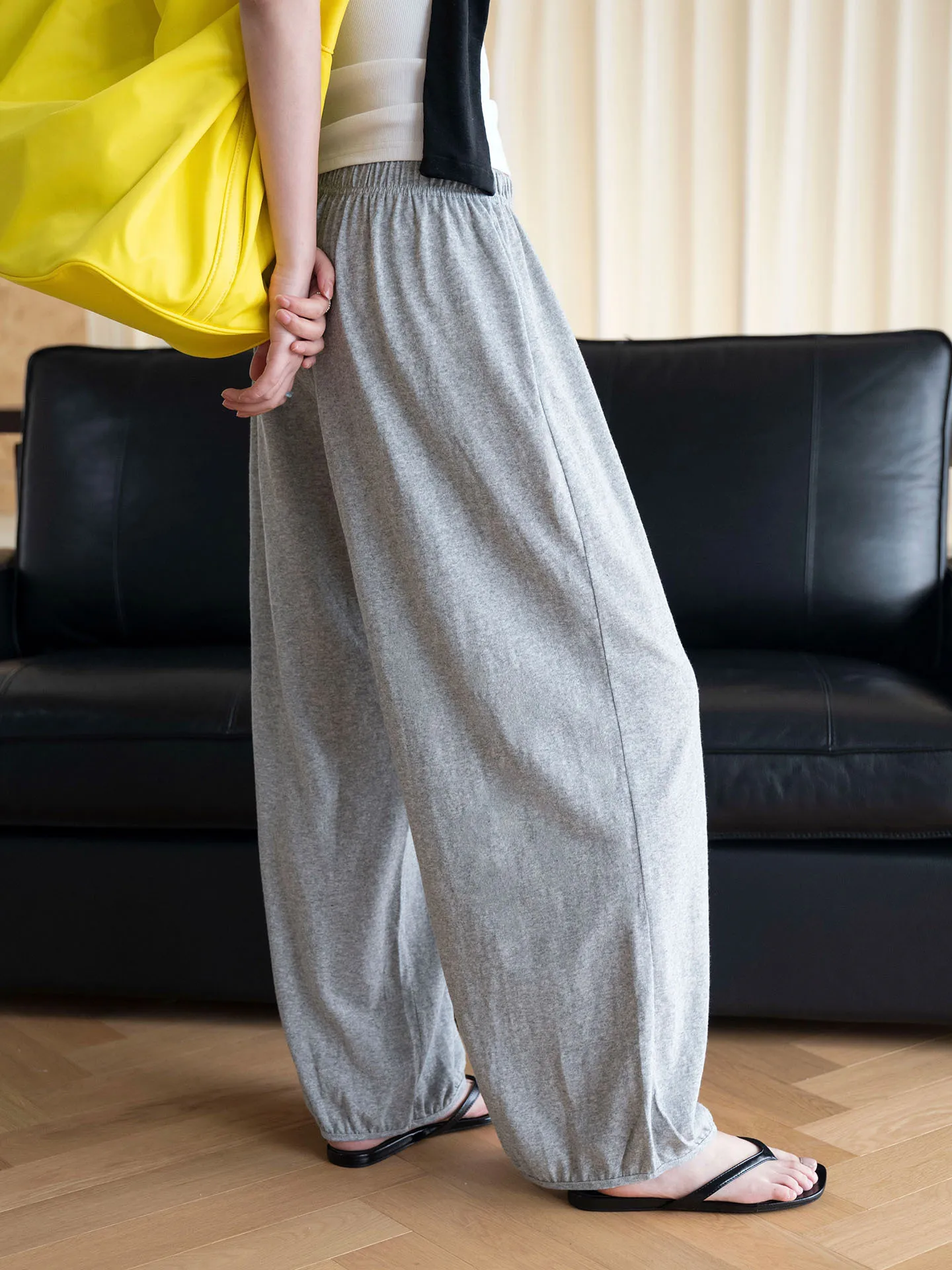 Autumn Relaxed Elastic-waist Cuffed Knit Lantern Casual Loose Long Pants For Women