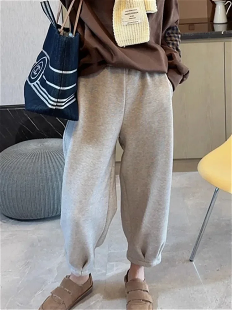 Fleece Sweatpants for Women Fall Winter 2024 New Fashion High Wasited Baggy Casual Trousers Ladies Chic Solid Y2k Pants