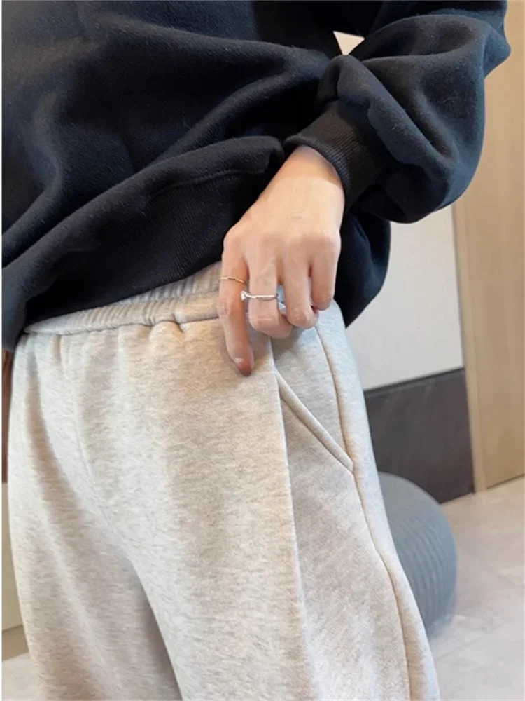 Fleece Sweatpants for Women Fall Winter 2024 New Fashion High Wasited Baggy Casual Trousers Ladies Chic Solid Y2k Pants
