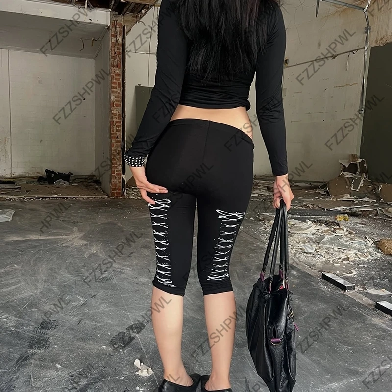 Punk Slim Y2K Pants Aesthetics Graphic Print Hip Hop Vintage Trousers Casual Rock Goth Capri pants Streetwear Vintage Hot pants