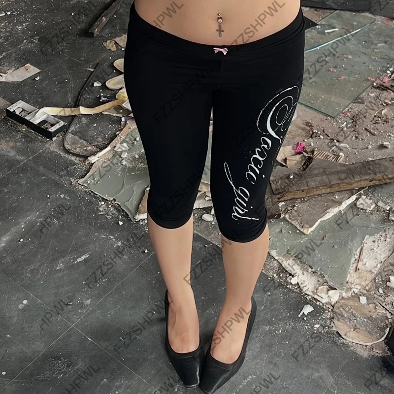 Punk Slim Y2K Pants Aesthetics Graphic Print Hip Hop Vintage Trousers Casual Rock Goth Capri pants Streetwear Vintage Hot pants