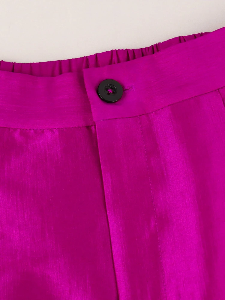 Women Pants High Waist Loose Elegant Shiny Flare Pleated Wide Leg Trendy Long Capris Cocktail Party Bottoms Trim Trousers