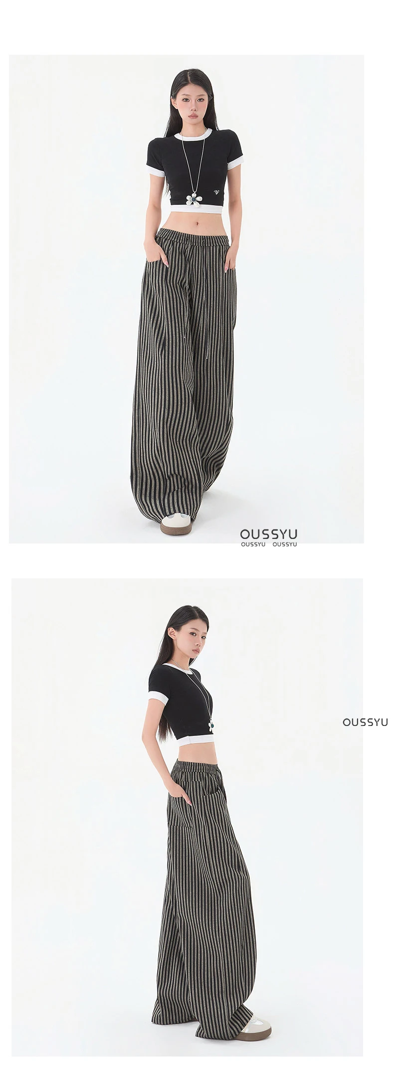 Summer Luxury Linen Fabric Stripe Casual Pants Women Loose Wide Leg Floor Pant Female Fashion Trend Cozy Trousers Girl XS-XXL