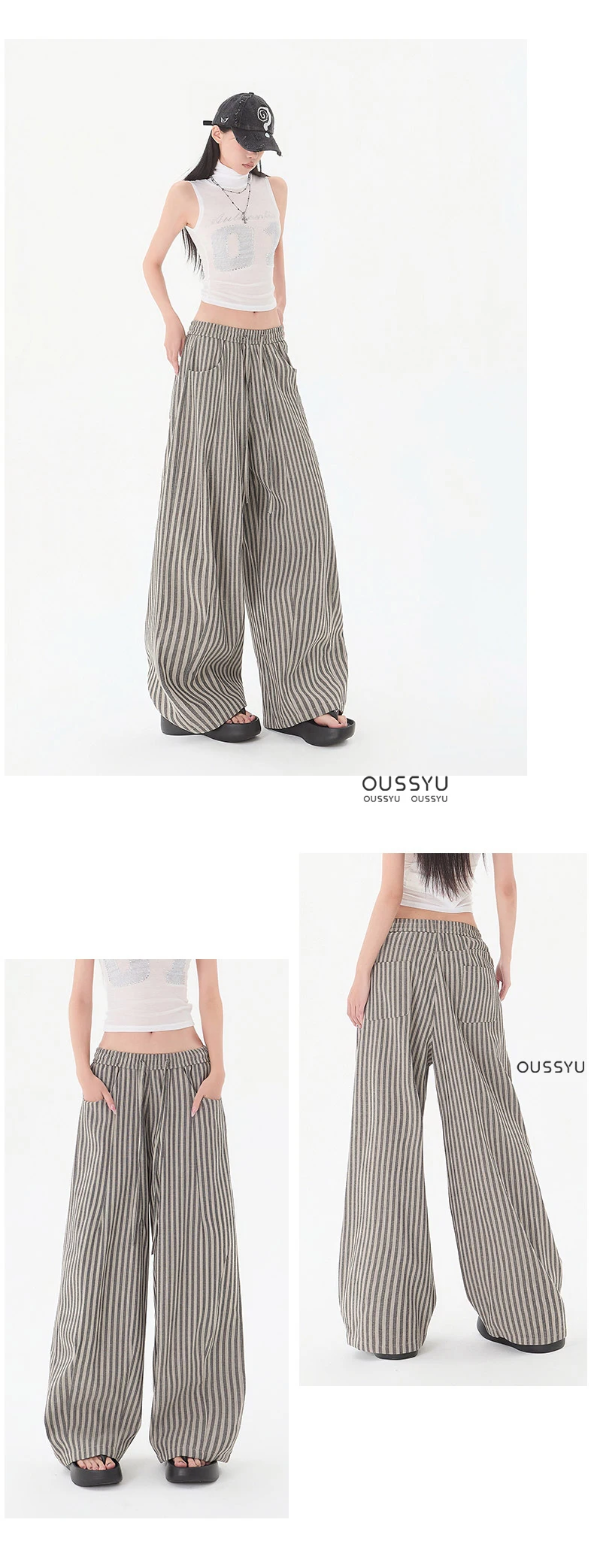 Summer Luxury Linen Fabric Stripe Casual Pants Women Loose Wide Leg Floor Pant Female Fashion Trend Cozy Trousers Girl XS-XXL