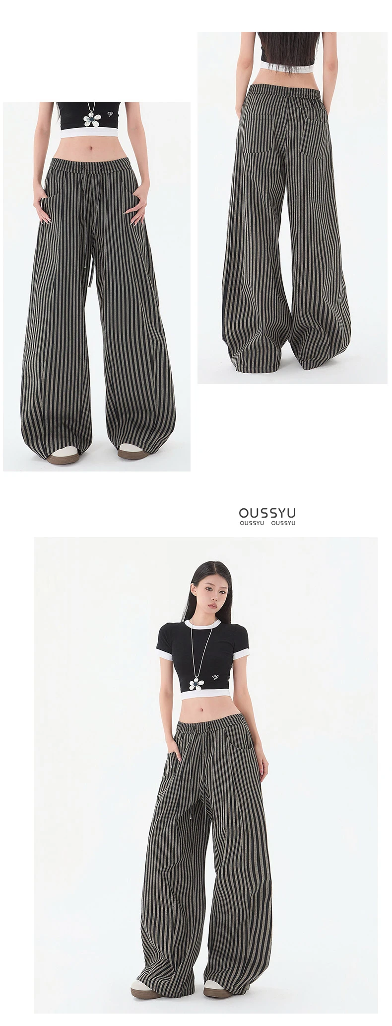 Summer Luxury Linen Fabric Stripe Casual Pants Women Loose Wide Leg Floor Pant Female Fashion Trend Cozy Trousers Girl XS-XXL