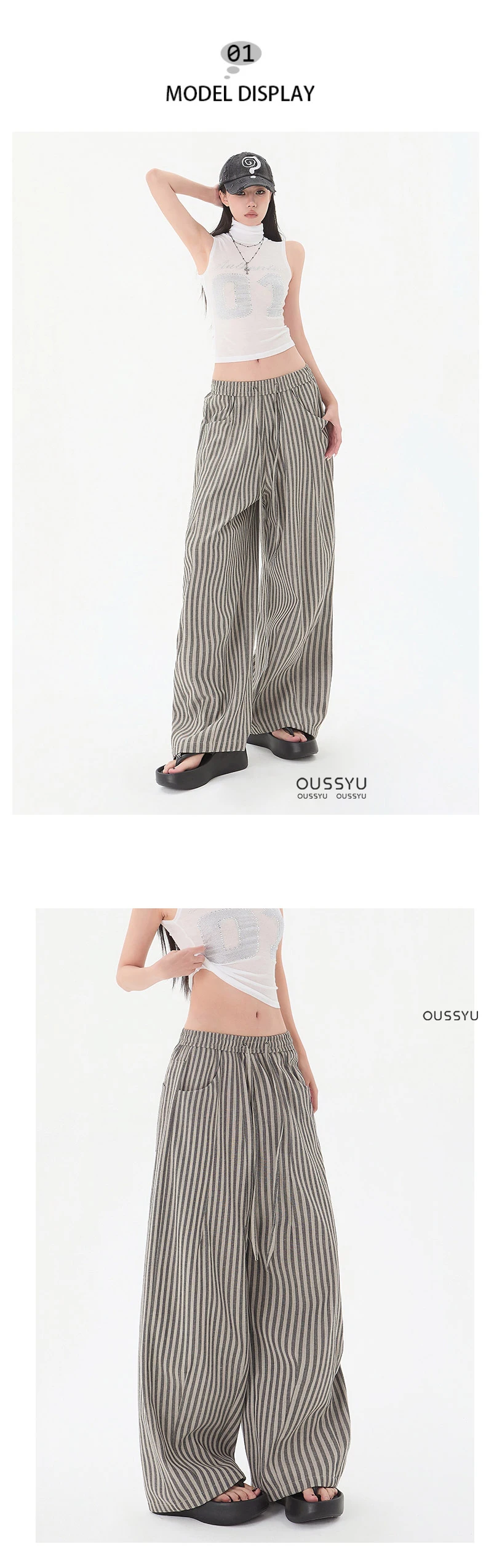 Summer Luxury Linen Fabric Stripe Casual Pants Women Loose Wide Leg Floor Pant Female Fashion Trend Cozy Trousers Girl XS-XXL