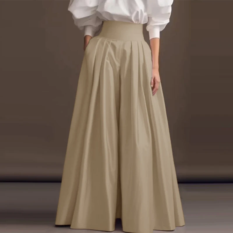 2025 ZANZEA Vintage High Waisted Office Pantalons Fashion Solid Pleating Pants Women Wide Leg Formal Trouser Casual Pockets Pant