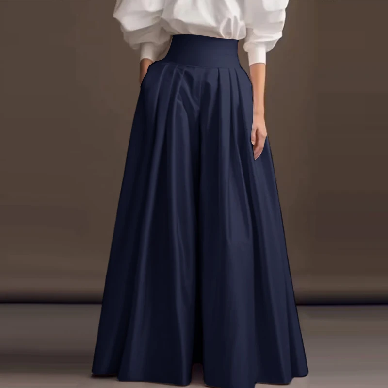 2025 ZANZEA Vintage High Waisted Office Pantalons Fashion Solid Pleating Pants Women Wide Leg Formal Trouser Casual Pockets Pant