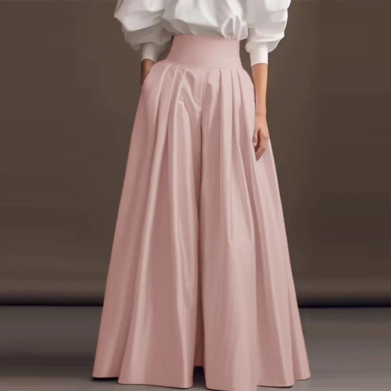 2025 ZANZEA Vintage High Waisted Office Pantalons Fashion Solid Pleating Pants Women Wide Leg Formal Trouser Casual Pockets Pant