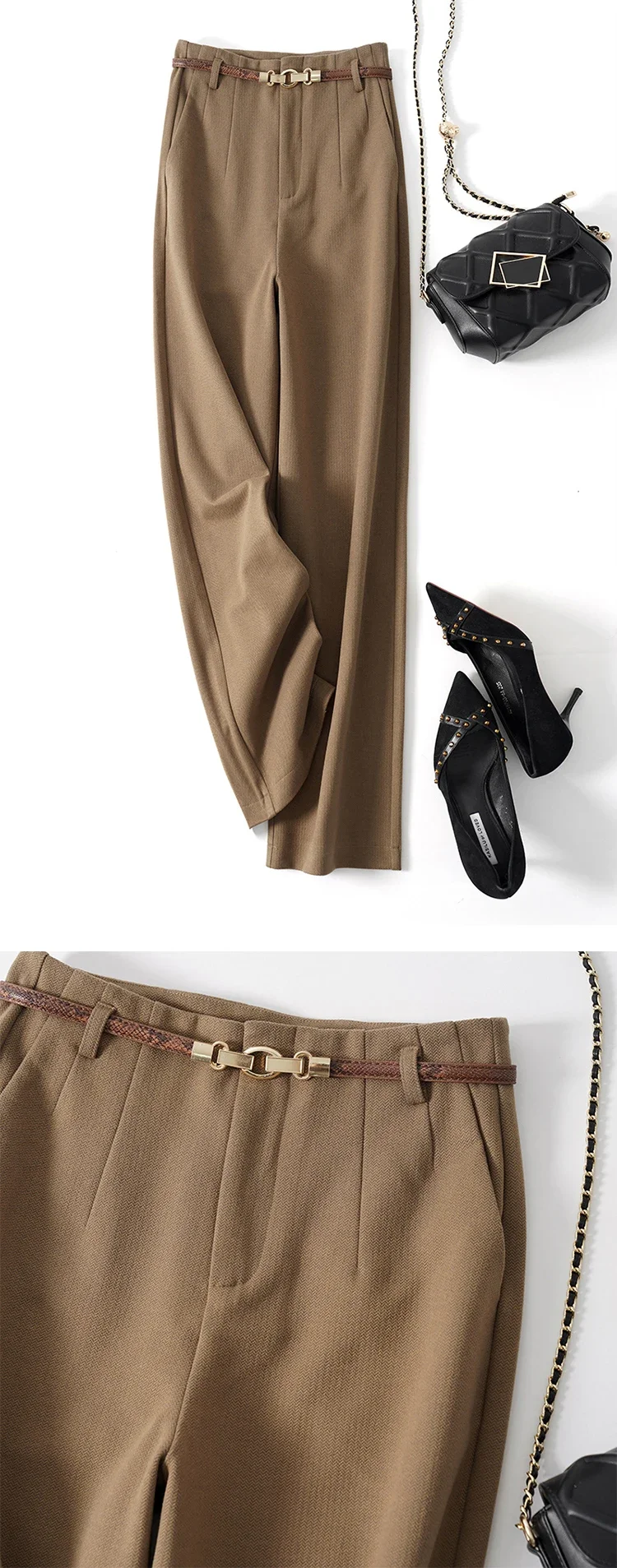 Wool Pants Women 20234New Fashion Office Ladies High Waist Wide Leg Pants Casual Loose Solid Straight Full Length Pants