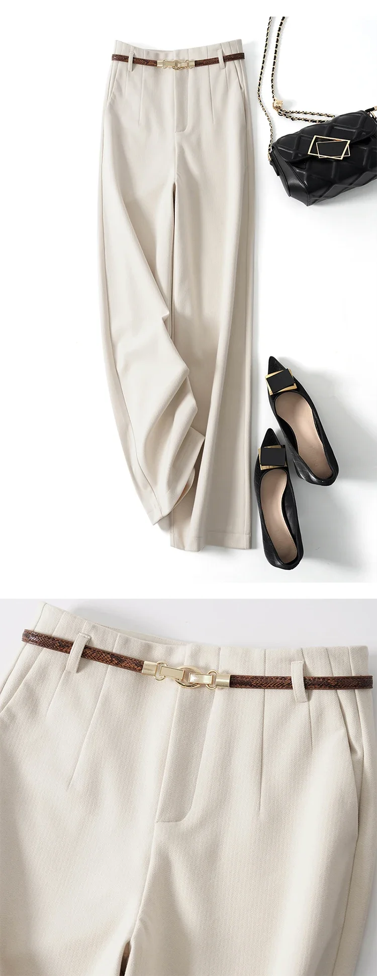 Wool Pants Women 20234New Fashion Office Ladies High Waist Wide Leg Pants Casual Loose Solid Straight Full Length Pants