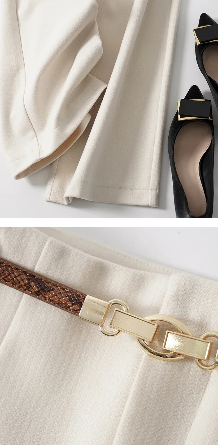 Wool Pants Women 20234New Fashion Office Ladies High Waist Wide Leg Pants Casual Loose Solid Straight Full Length Pants