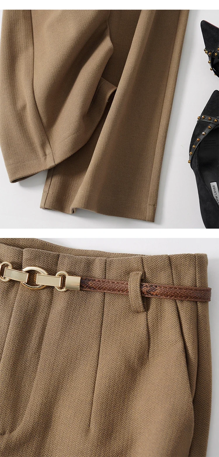 Wool Pants Women 20234New Fashion Office Ladies High Waist Wide Leg Pants Casual Loose Solid Straight Full Length Pants